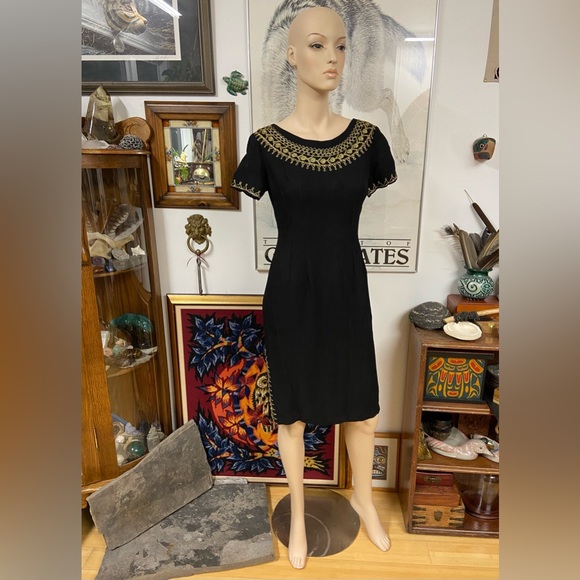 Black Handmade Dress with Metallic Embroidered Details - Picture 4 of 12